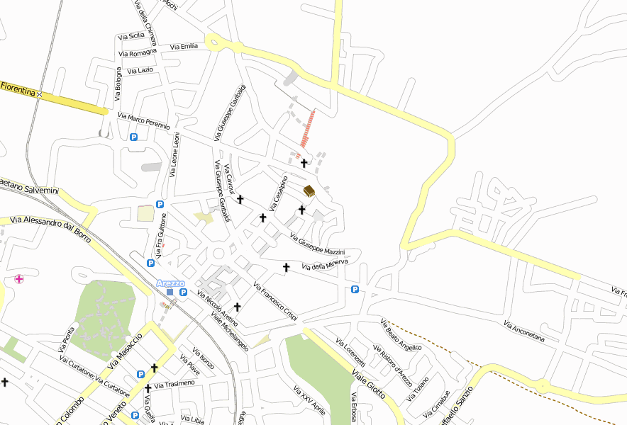 Palazzo del Tribunale Arezzo Stadtplan mit Luftaufnahme und Hotels