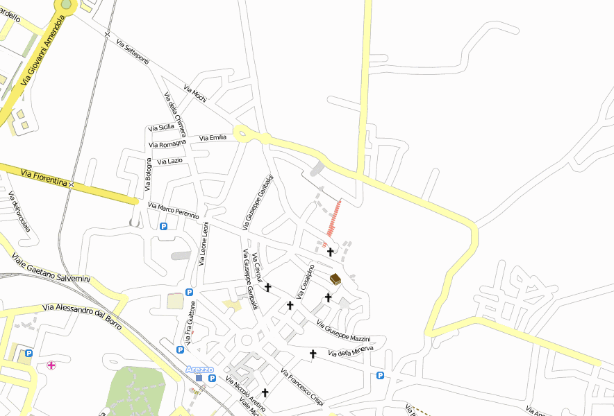 San Domenico Arezzo Stadtplan mit Satellitenfoto und Hotels der