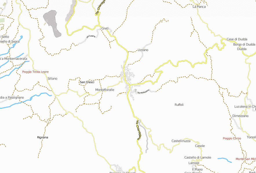 Greve di Chianti-Stadtplan mit Luftansicht und Hotels der Toskana